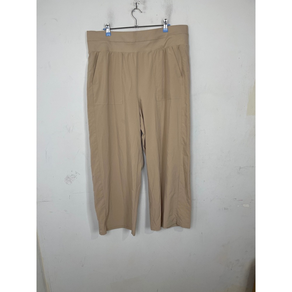 T by Talbots Womens XL Tan Beige‎ Wide Leg Crop Pants Elastic Waist Pockets